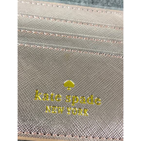 New Kate Spade Glimmer Metallic Saffiano Small Slim Card Holder Glitter Rose - Picture 3 of 3